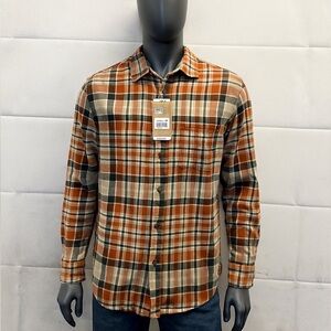 Eddie Bauer, Men’s Orange and Gray, Flannel Button Down Shirt, (S)
